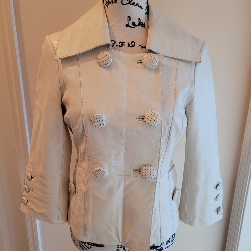 bebe Off-White Leather Jacket